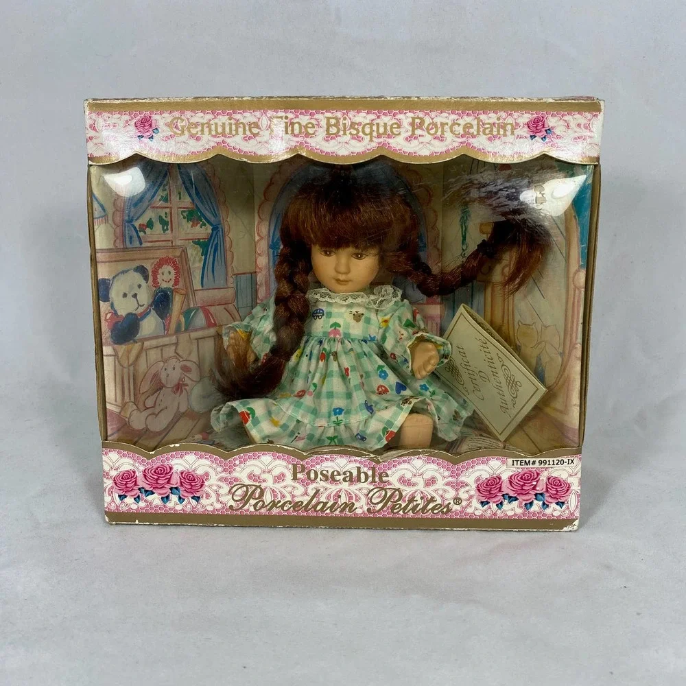 Vintage Genuine Fine Bisque Poseable Porcelain Petites Doll with Dress.